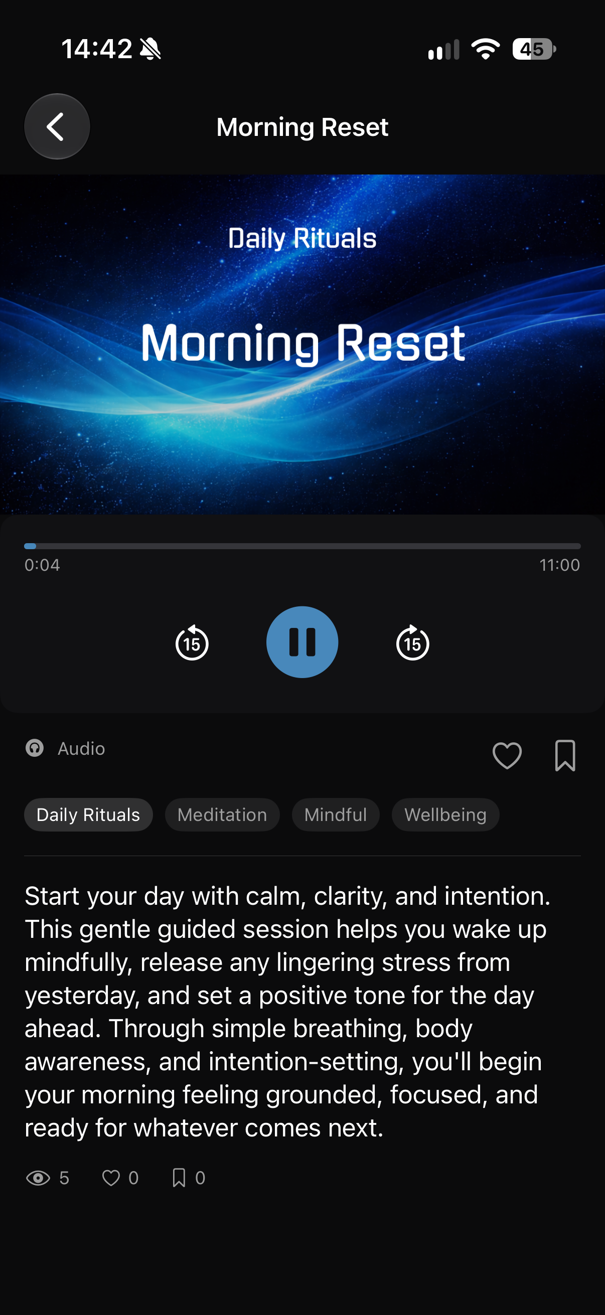 THRYV mindfulness player screen